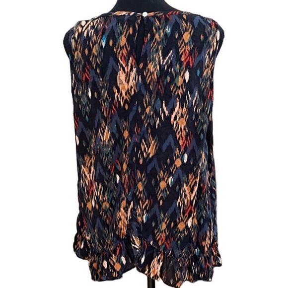 Beachlunchlounge sleeveless abstract print top with ruffled bottom hem size L. - Picture 3 of 9